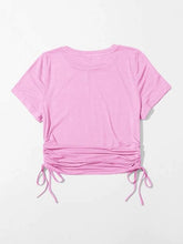 DRAWSTRING SIDE SOLID TEE-PINK